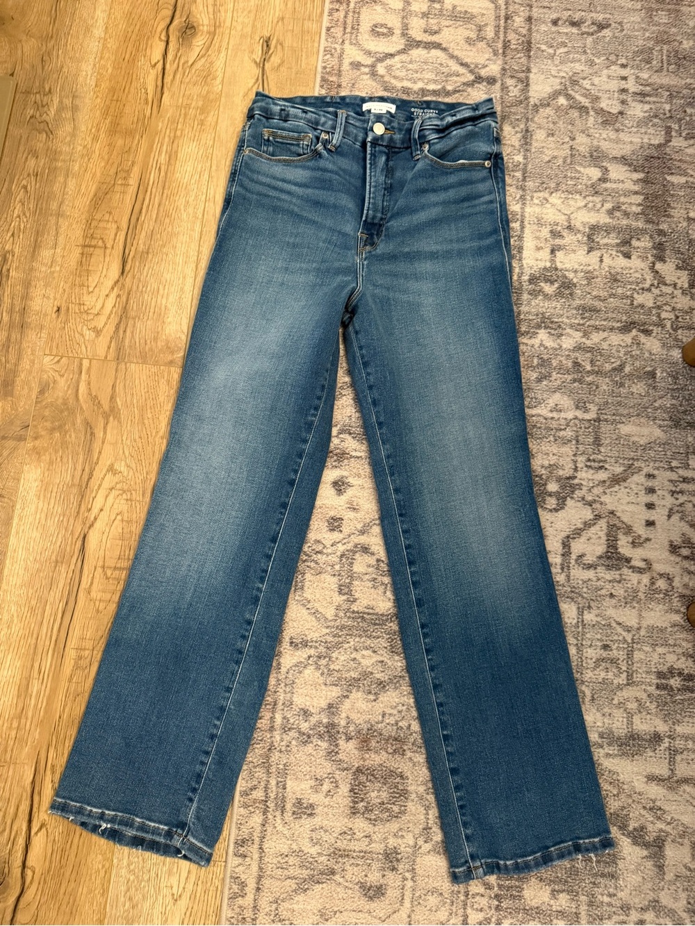 Good American High-Rise Straight Leg Jeans - Medium Blue Wash